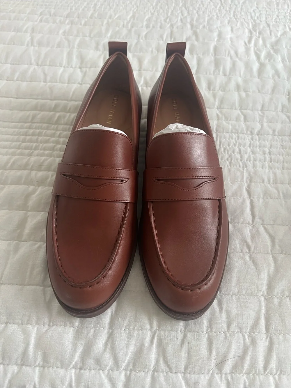 Cole Haan Stassi Mahogany Brown Leather Penny Loafers